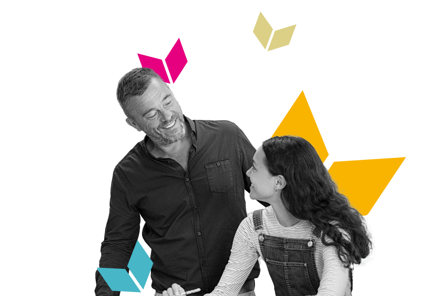 man with girl smiling